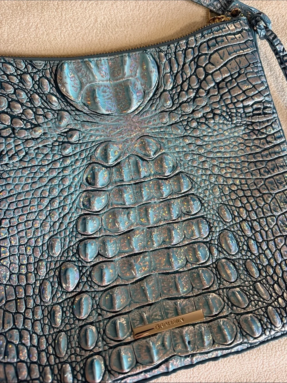 Brahmin Iridescent Croc-Embossed Crossbody - Light Blue Multi